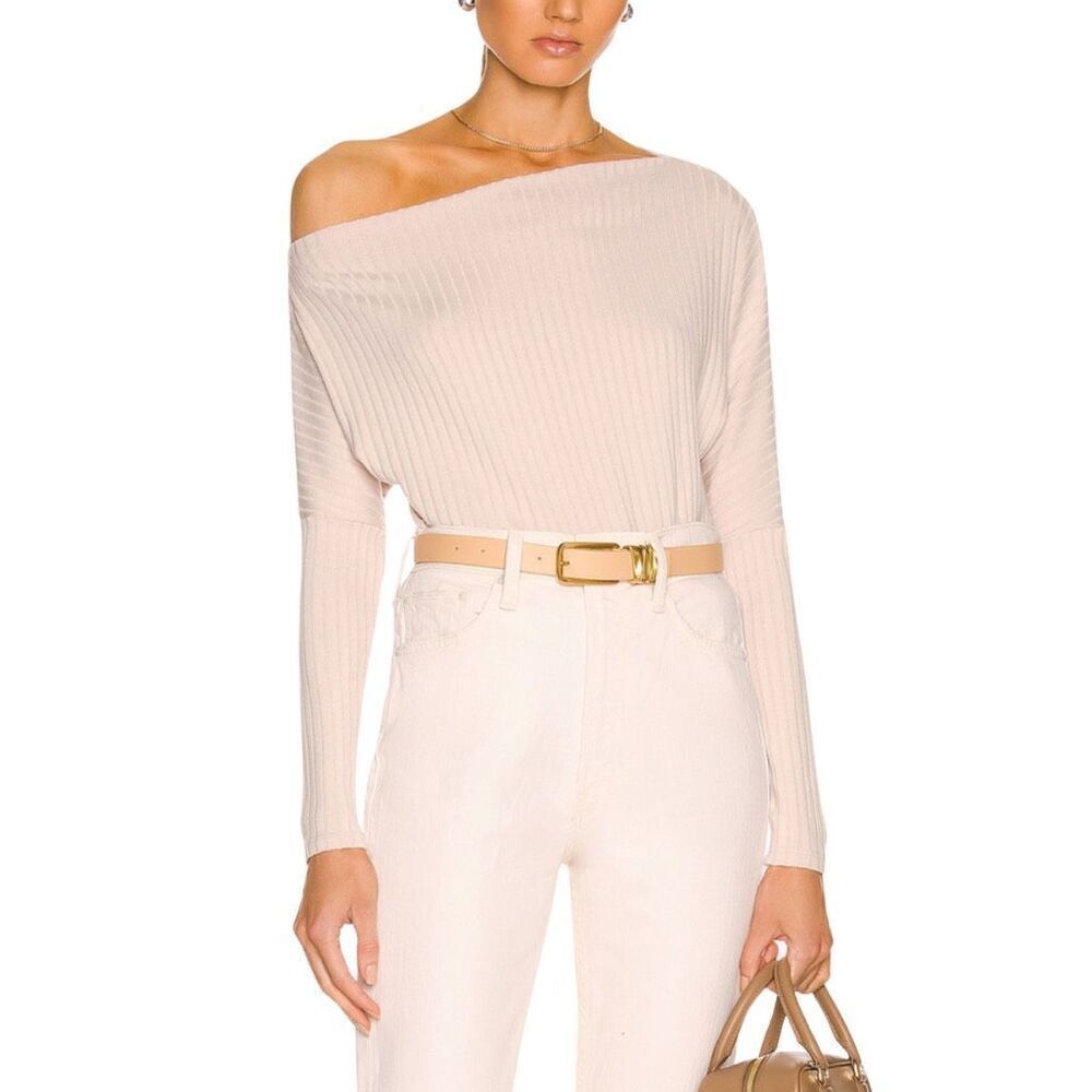Enza Costa Rib Slouch Sweater Large NEW Pink Cream Drop Shoulder Knit Revolve